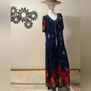 Serengeti Blue and Red Floral Zebra Maxi Dress